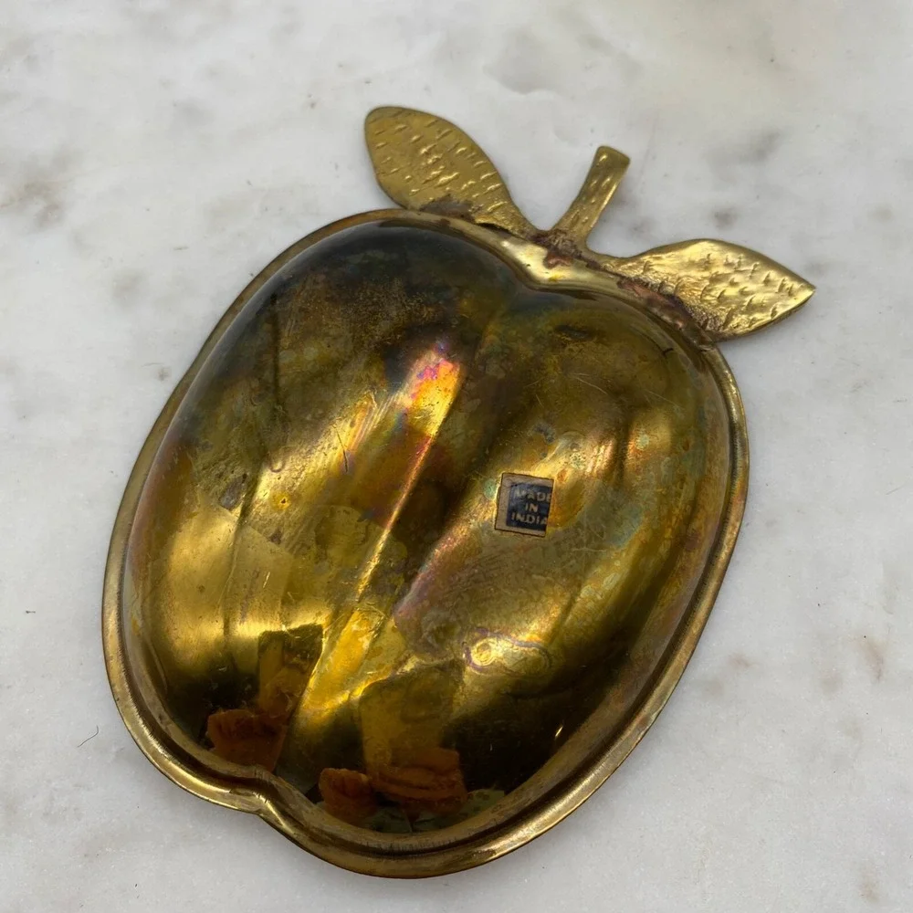Vintage‎ solid Brass Apple Coin Jewelry Tray Catch All trinket dish
